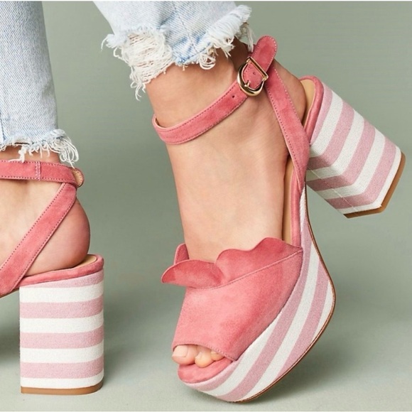 Anthropologie Shoes - Anthropologie Leather Pink Striped Platform Sandals sz36